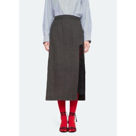 NWT SEA New York Midi Lace-Trimmed Lucas Herringbone Suiting Skirt - Picture 3 of 8